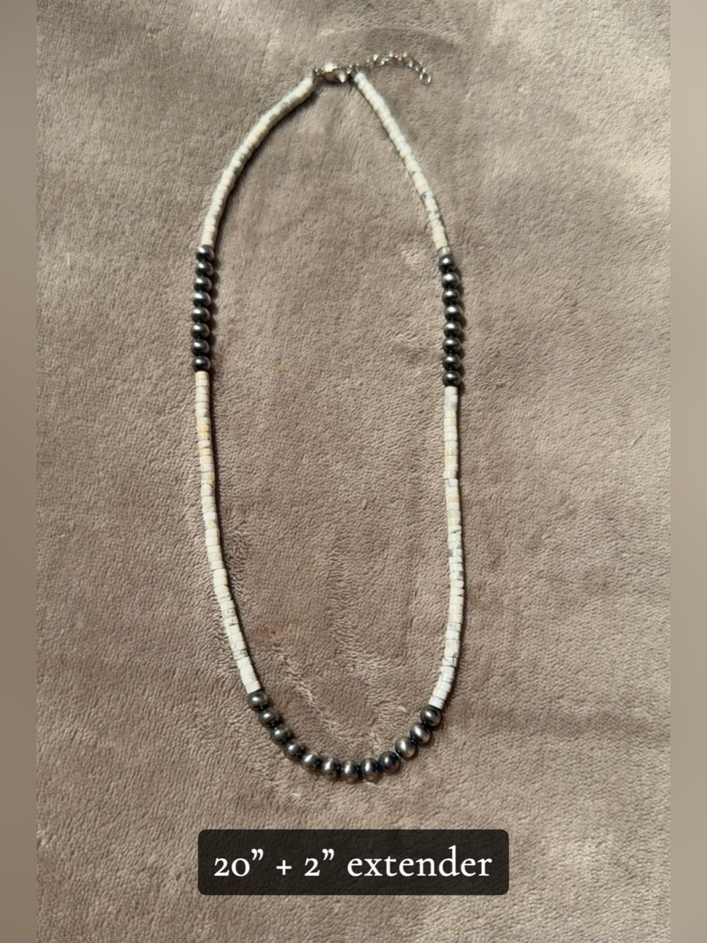 Navajo Pearl w/white buffalo Necklace, 20" + 2" Extender